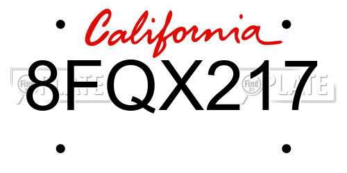 8FQX217 California License Plate