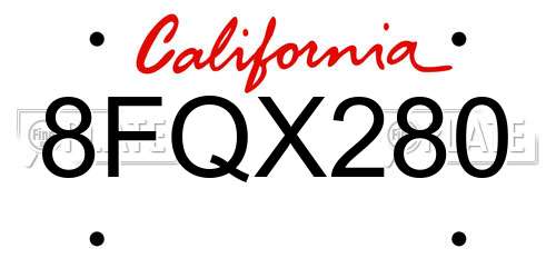 8FQX280 California License Plate