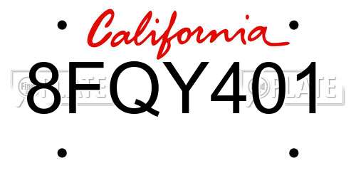 8FQY401 California License Plate