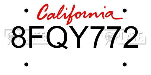 8FQY772 California License Plate