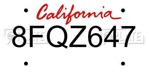 8FQZ647 California License Plate
