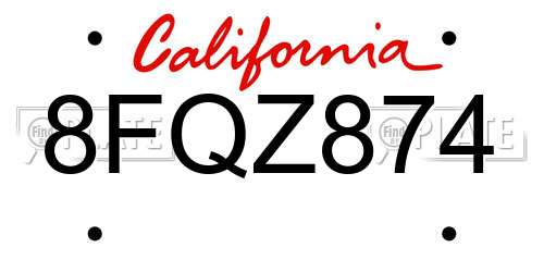8FQZ874 California License Plate