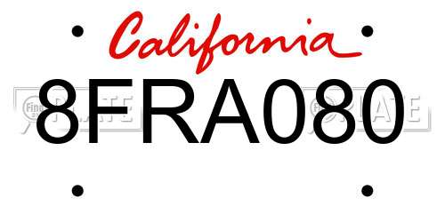 8FRA080 California License Plate
