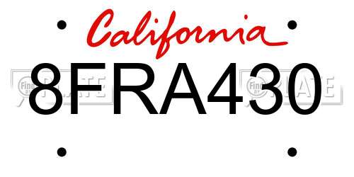 8FRA430 California License Plate