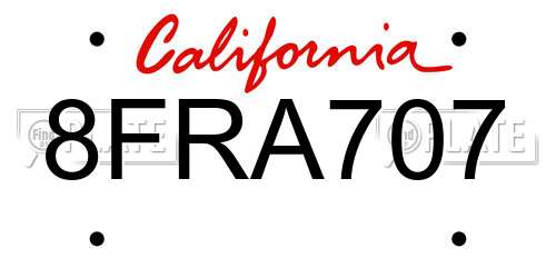 8FRA707 California License Plate
