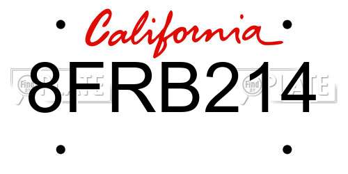 8FRB214 California License Plate