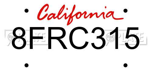 8FRC315 California License Plate