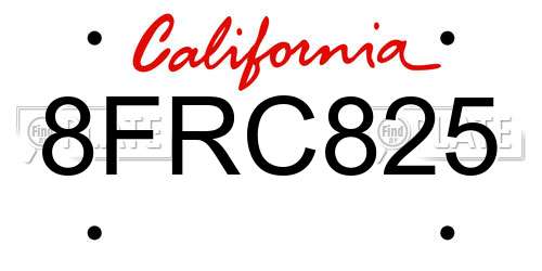 8FRC825 California License Plate