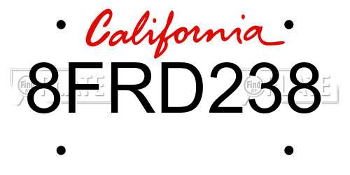 8FRD238 California License Plate