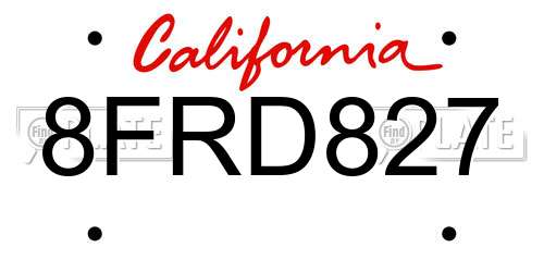 8FRD827 California License Plate