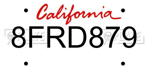 8FRD879 California License Plate