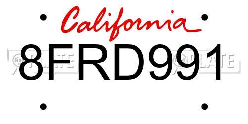 8FRD991 California License Plate