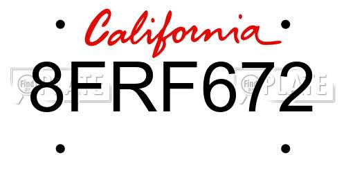 8FRF672 California License Plate