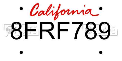 8FRF789 California License Plate