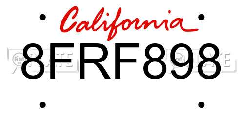 8FRF898 California License Plate