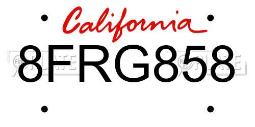 8FRG858 California License Plate