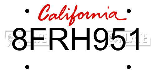 8FRH951 California License Plate