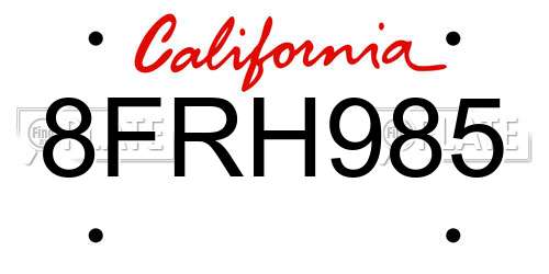 8FRH985 California License Plate