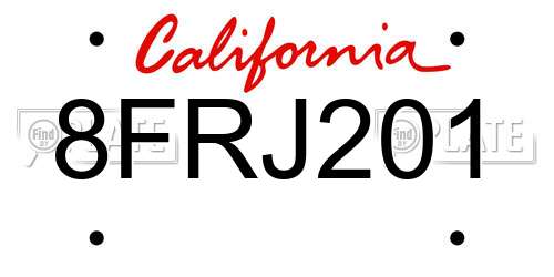 8FRJ201 California License Plate