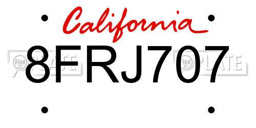 8FRJ707 California License Plate