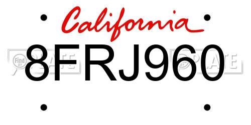 8FRJ960 California License Plate