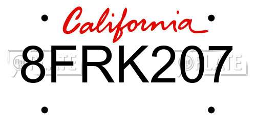 8FRK207 California License Plate