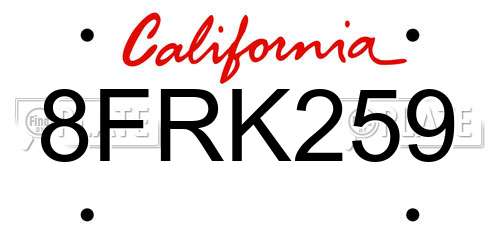 8FRK259 California License Plate