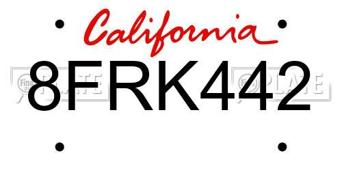 8FRK442 California License Plate