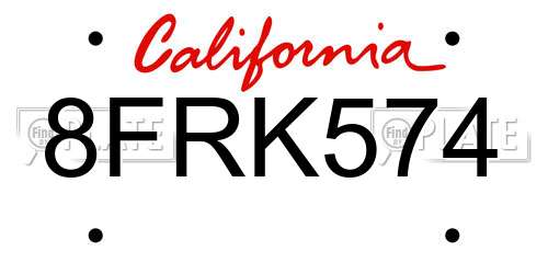 8FRK574 California License Plate