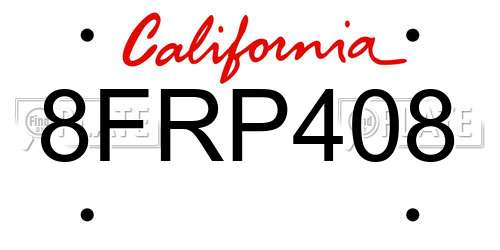 8FRP408 California License Plate