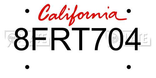 8FRT704 California License Plate