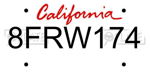 8FRW174 California License Plate