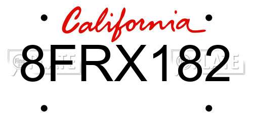 8FRX182 California License Plate