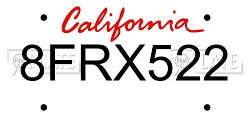 8FRX522 California License Plate