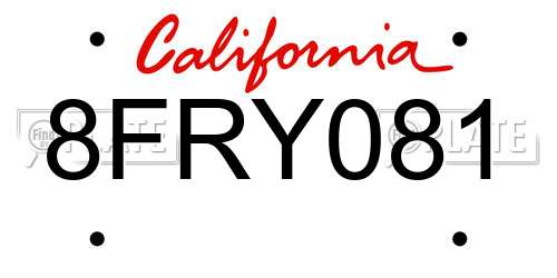 8FRY081 California License Plate
