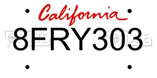 8FRY303 California License Plate