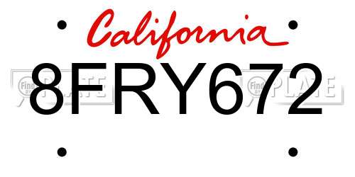 8FRY672 California License Plate