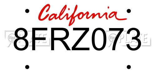 8FRZ073 California License Plate