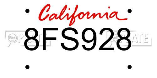 8FS928 California License Plate