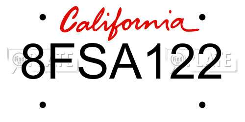 8FSA122 California License Plate