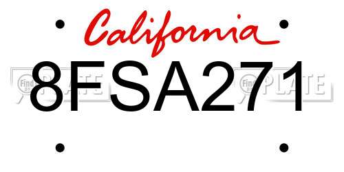 8FSA271 California License Plate