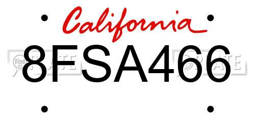8FSA466 California License Plate