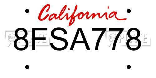8FSA778 California License Plate