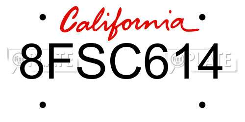 8FSC614 California License Plate