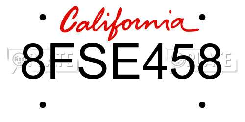 8FSE458 California License Plate