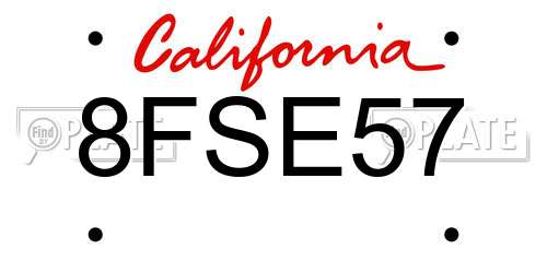 8FSE57 California License Plate
