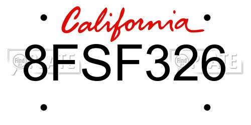 8FSF326 California License Plate