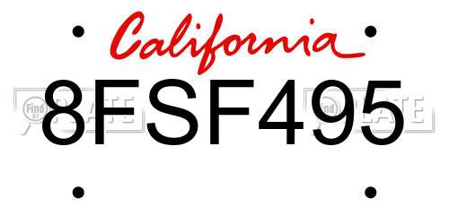8FSF495 California License Plate