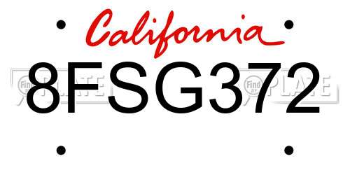 8FSG372 California License Plate