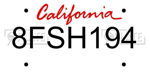 8FSH194 California License Plate